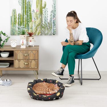 Baroni: М'яке кругле ліжко для собак та котів, 45x55 см, червоно-чорне з коронами, для дому, миття