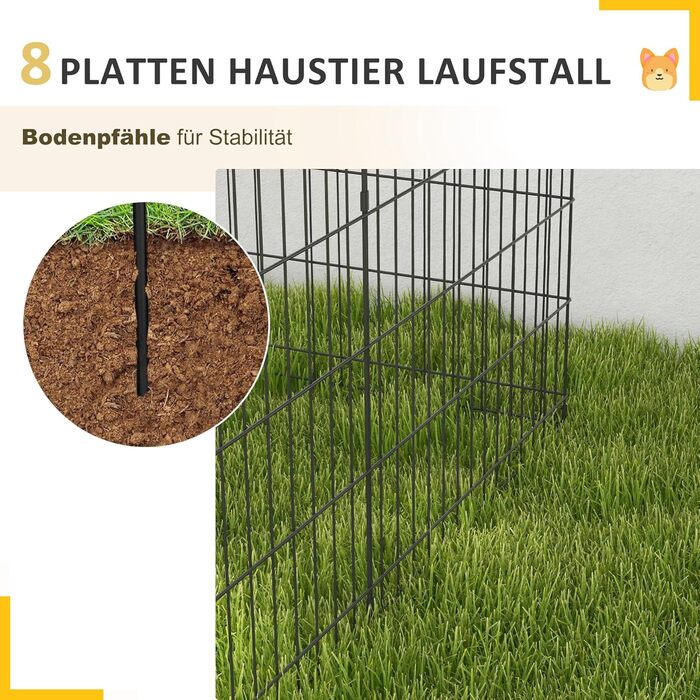 PawHut вольєр для цуценят 76 см, 8-секційний вольєр для собак з замком, DIY вольєр для собак середнього розміру, морських свинок, кроликів, метал, чорний