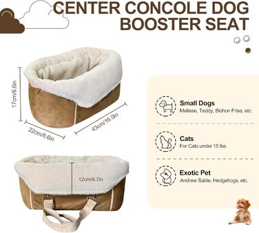 Автокрісло для собак, підходить для маленьких собак до 13,6 кг, з підголівником та безпечним ременем, коричневе, з кишеньками для зберігання