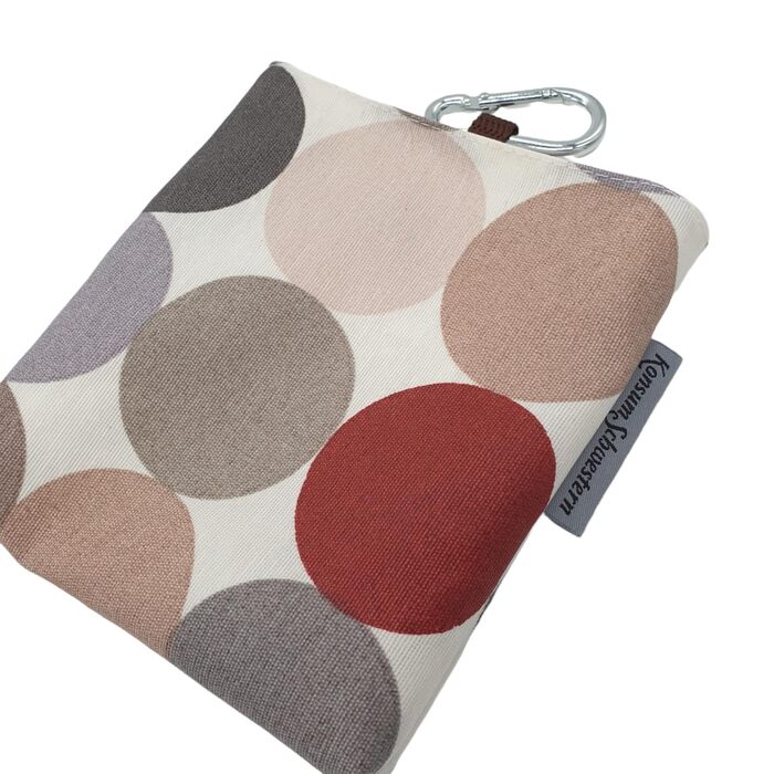 Сумка для ласощів для собак з магнітом та карабіном з ламінованої бавовни - принти в горошок, бежево-сірий