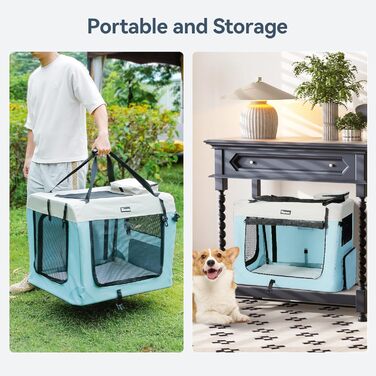 Транспортна переноска для собак та котів, 81x58x58 см, складна, з мискою, блакитна (XL)