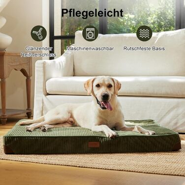 Ортопедичне ліжко для собак FUKUMARU - 91x56x9 см, зелене, з водонепроникним шаром, м'яке, антиковзне. Ліжко для собак, килимок, матрац