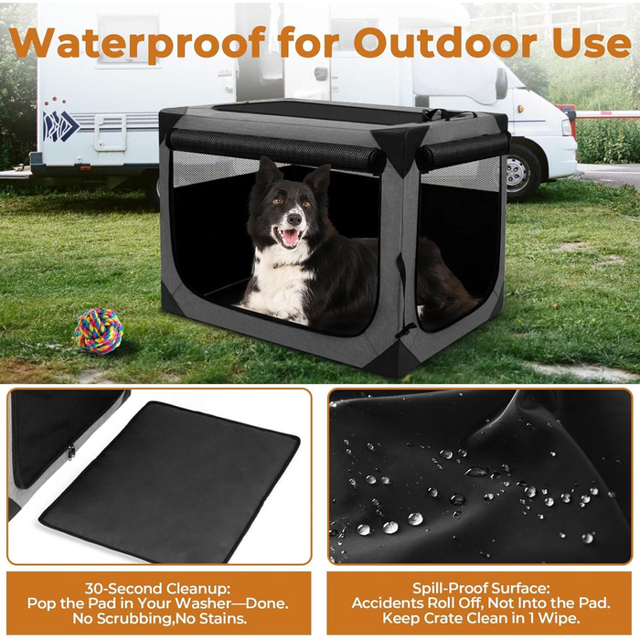 Складана переносна будка для собак великих порід, м'яка, для подорожей, всередині та зовні, сітчасте вікно, темно-сірий колір, 91.4 x 63.5 x 63.5 см