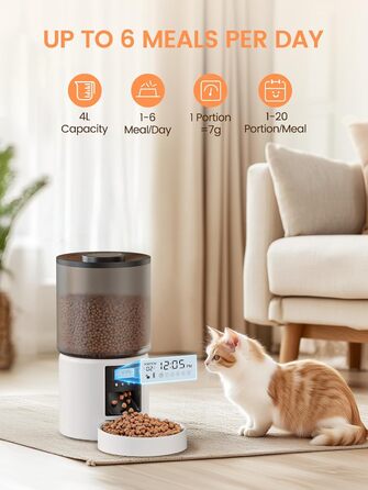 Автоматичний кормушка для котів та собак, 4л, з таймером, 1-6 прийомів їжі на день, з функцією запису голосу (10 сек)