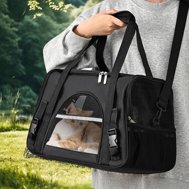 Чорна переноска для котів та собак - зручна сумка-переноска для тварин, легка, довговічна, з вентиляцією, для прогулянок на вулиці