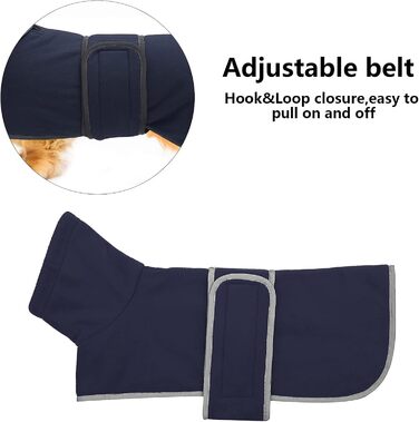 MOREZI Зимова куртка для собак, утеплена флісовою підкладкою, з регульованою застібкою-липучкою та відкидним коміром. Підходить для такс та собак середніх розмірів, колір: темно-синій, розмір S (довжина спини: 36-38 см)