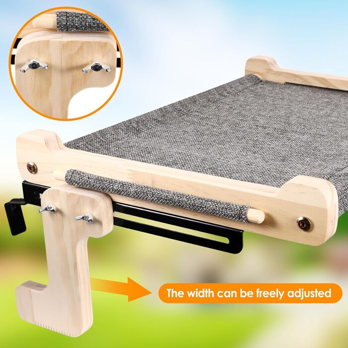 Кігтечка-ліжко для котів на підвіконня, 45x36 см, міцна дерев'яна платформа, з тканиною, для сну та сонячних ванн