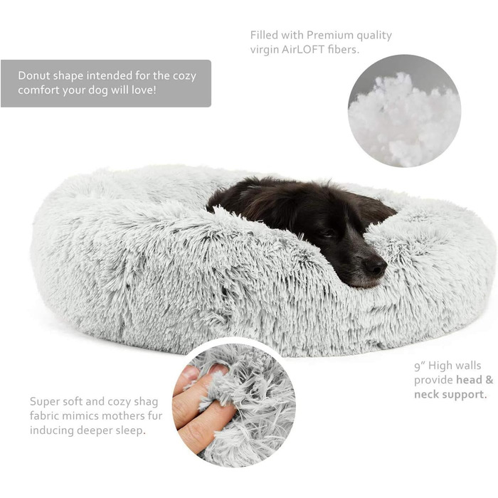 Кругле ліжко для собак та котів Donut, м'яке плюшеве, 70 см, сірий колір