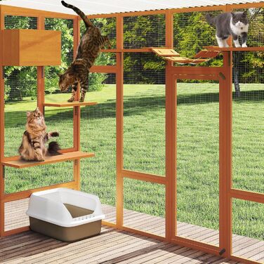 Catio Coziwow 264.2 см - великий вольєр для котів на вулицю, багатоповерховий, з водонепроникним дахом, оранжевий