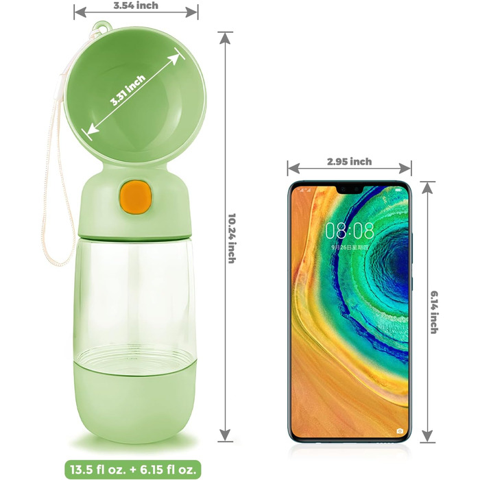 Водяна пляшка для собак BRIMFULITE з мискою та кормушкою, витривала та легка, для подорожей та прогулянок, зелена