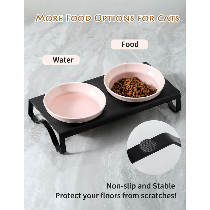 Керамічні миски для котів та собак, рожеві, 12,7 см, 2 миски + металевий підставник, для сухого та вологого корму