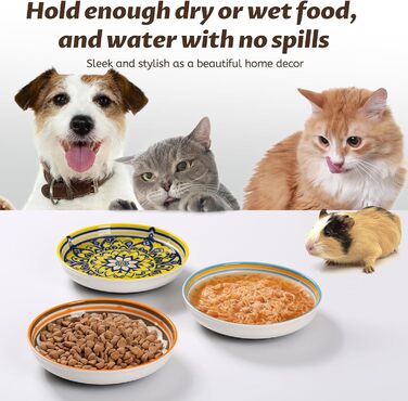 Набір мисок для котів Kitwinney з неслизьким дном, кераміка, миски для корму, силіконове дно, миски для котів з вусиками, миски для годування котів, кошенят, маленьких собак, багато кольорів / Хвилі океану (Ocean Tides), глибокі
