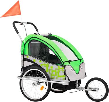 Причіп для собак та дітей 2-в-1: велосипедний причіп та візок, зелено-сірий. Для покупок, подорожей, велопрогулянок. Швидкий монтаж
