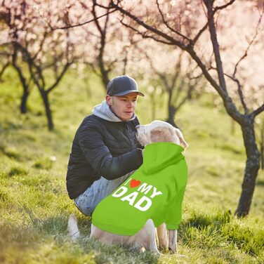 Зелений худі для собак GreenJoy XL з написом 'I Love My Dad', теплий пуловер з капюшоном для цуценят, котів, малих, середніх та великих собак