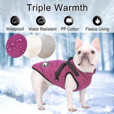 Водонепроникний теплий жилет для собак Французького бульдога, жилет для собак з кріпленням для шлейки, різні розміри, фіолетовий, розмір 10 (обхват грудей 31-36 см)
