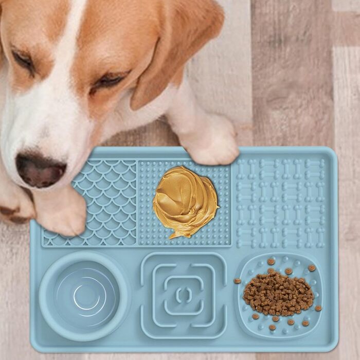 Килимок для собак та котів з силікону з присосками, антипригарний, для ласощів та розваг (Блакитний)