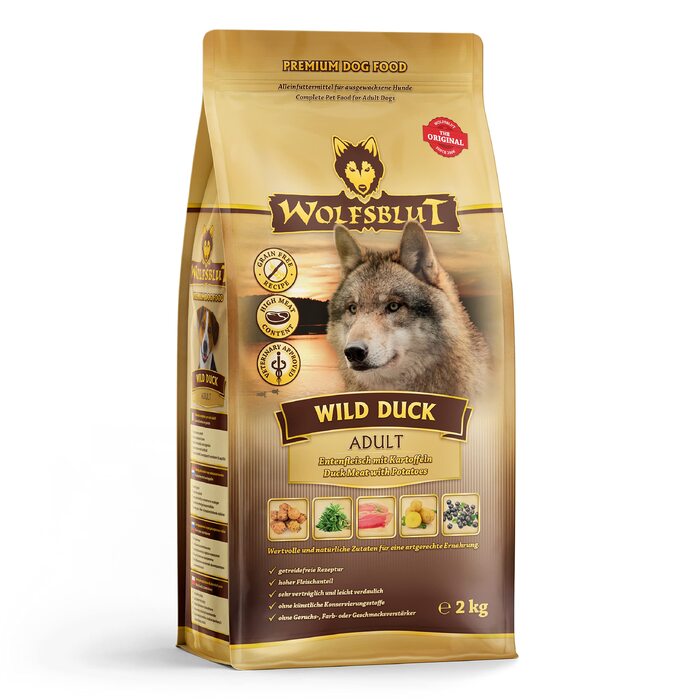 Сухий корм для дорослих собак WOLFSBLUT Wild Duck з качкою та суперфудами, беззерновий, 2 кг