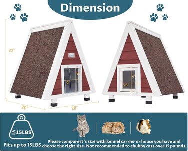 Вуличний будиночок для котів Petsfit з евакуаційними дверима, дерев'яний, водостійкий, із ялинової деревини, червоний