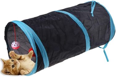 Туннель для котів Alnicov S-подібний, 3-х стороння конструкція, складаний, інтерактивна іграшка-лабіринт для кошенят, цуценят, кроликів та морських свинок з сумкою для зберігання