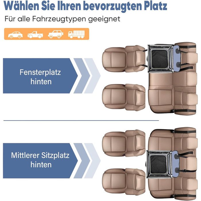 Автокрісло для собак 44x40x40 см – міцне автокрісло з ременем безпеки та сіткою – складний собачий кошик для заднього сидіння авто для маленьких та середніх собак, водонепроникне та зручне