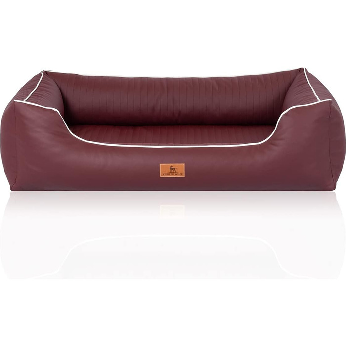 Ортопедичне ліжко для собак Knuffelwuff Lovelock M-L з штучної шкіри, 85 x 63 см. Знімний чохол, легко мити, для великих, середніх та маленьких собак (Вишневий)
