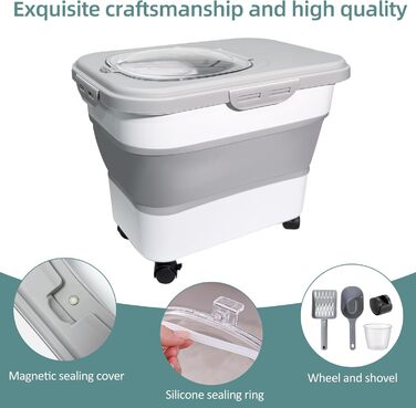 Складаний контейнер для корму для собак та котів, 8 кг, з колесами, сірий