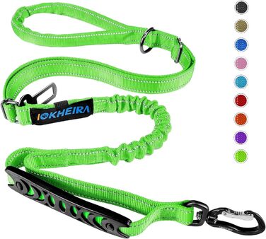Леєнка для собак IOKHEIRA, регульована (1,2-1,5 м) з безпечним ремінним кріпленням, зручна м'яка ручка та світловідбиваючі нитки (неоновий зелений)