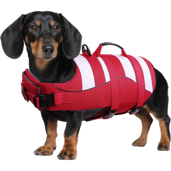 Жилет рятувальний для собак, маленький, ASENKU. Червоний, для такс, чихуахуа, французького бульдога, лабрадора. Регульований, з ручкою для безпеки.