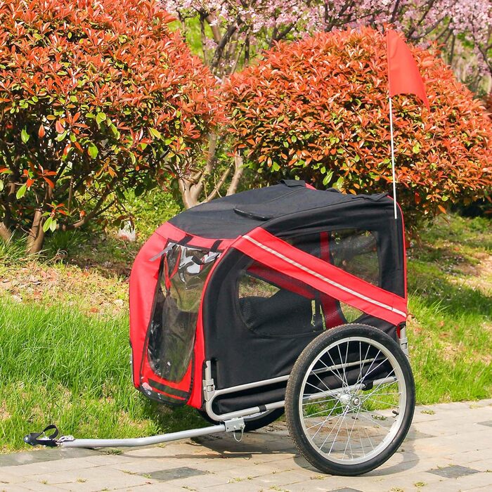 Причіп для собак Wiltec 220x700x78 см з безпечною поворотним з'єднанням, вантажний причіп з москітною сіткою та захистом від дощу, чорний/червоний