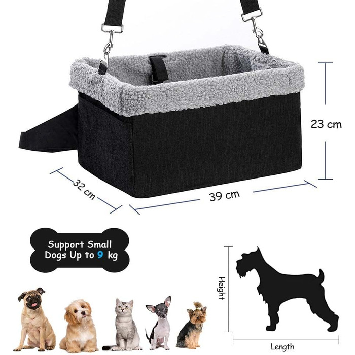 Автокрісло для собак - підвищене автокрісло для маленьких собак, цуценят. Чорно-сірий колір, вантажопідйомність до 20lbs