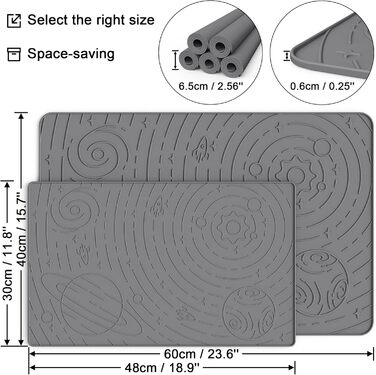Підкладка під миску для собак та котів OHMO, 60x40 см, силіконова, неслизька, вологостійка, сіра