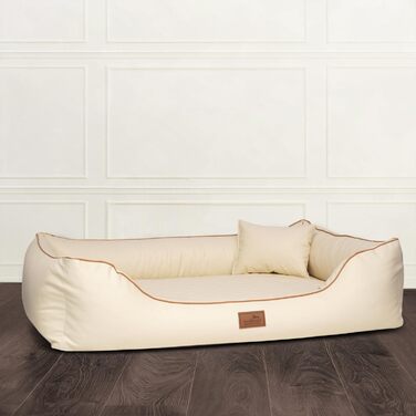 Ортопедичне ліжко для собак Tierlando® Louis з степленого штучного шкіровинилу в клітинку та матрацом з Memory Foam, розмір 100x75 см, колір: (05 Creme, L 120 x B 85 x H 25 см)