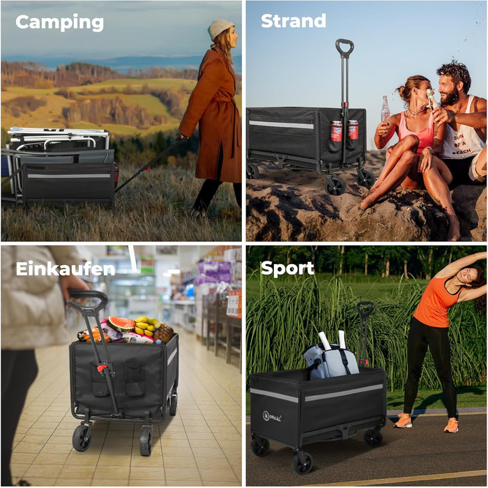 Складаний вагончик Bollerwagen 120L з дашком, 120кг, для пляжу, кемпінгу, собак, покупок та транспортування