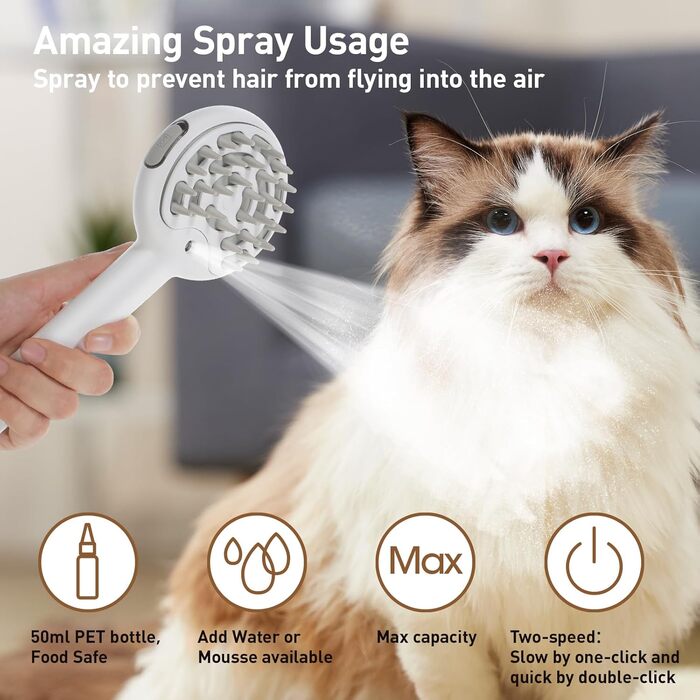 Масажна щітка 3-в-1 для тварин | Антистатичний гребінь для котів та собак | Видалення шерсті та масаж | Вбудований пульверизатор для води | Ідеальна для щоденного догляду за шерстю