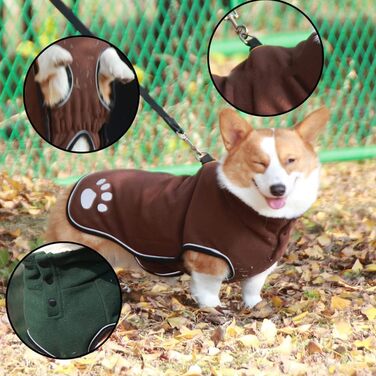 Зимовий одяг для собак: теплий пуловер-світшот, флісова жилетка з відбивачами для маленьких, середніх та великих собак. Колір: зелений (3XL, кавовий)