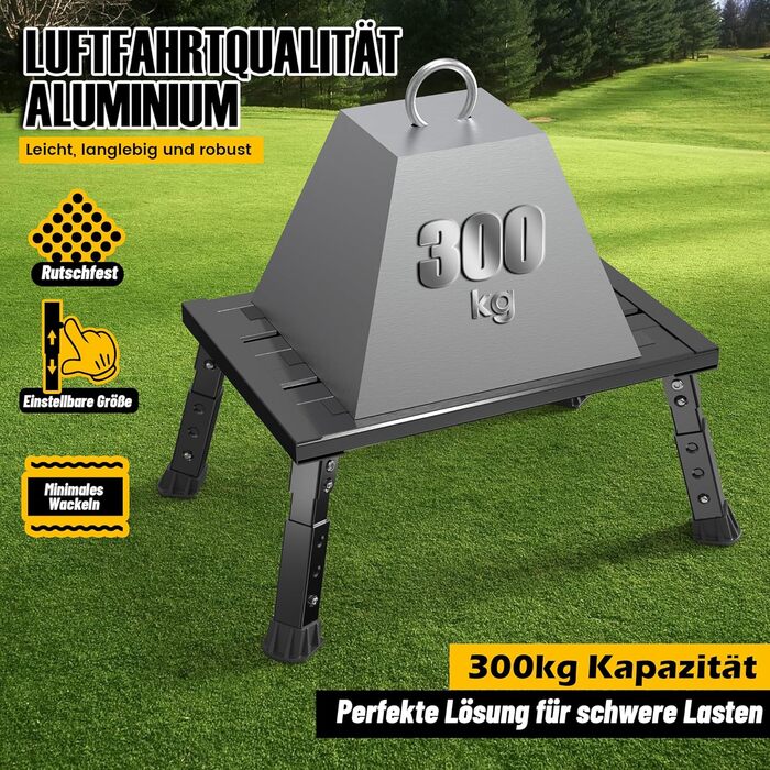 Алюмінієва розкладна сходинка-підставка, 300 кг, 3 сходинки, регульована висота, широка антиковзка поверхня, для автодому, саду та сходинок для собак, легка та складна (Чорний)