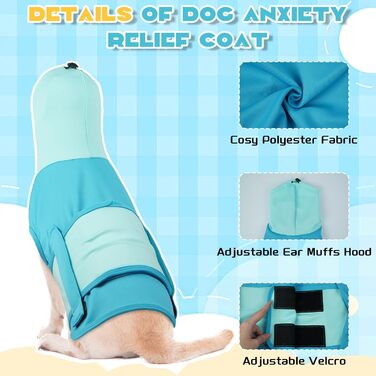 Подовжувач тривожності для собак Hoodie, теплий одяг для собак проти страху феєрверків, жилет для маленьких собак, антистресовий одяг з високим коміром, захист вух для собак, синій (XS)
