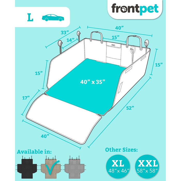 Захисний чохол для собак FrontPet, для заднього сидіння та багажника, універсальний, великий (35' x 40'), колір: бежевий