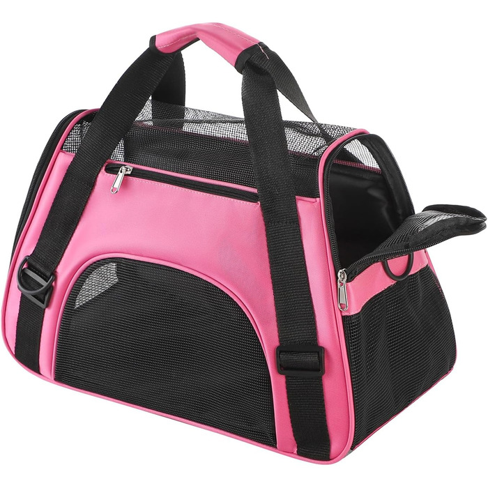 Транспортна сумка для собак та котів: рожева, складна, з регульованим плечовим ременем, 42 x 20 x 25.5 см