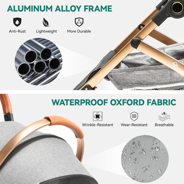 Візок для собак YITAHOME 3в1, до 22 кг, з алюмінієвим каркасом, амортизаторами, рюкзаком та тримачем для напоїв (сірий)