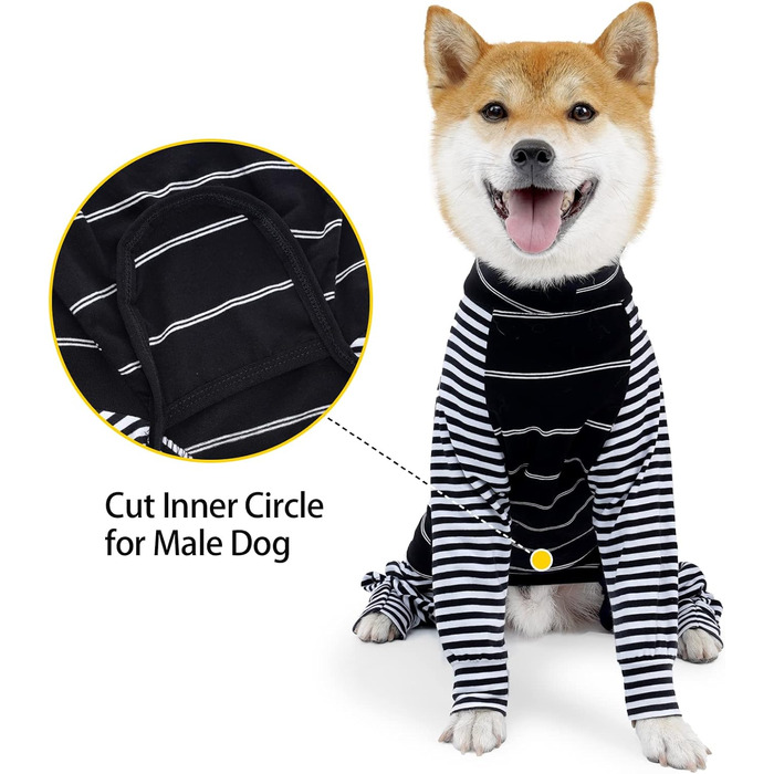 Піжама для собак після операції, комбінезон з довгим рукавом, чорний, для захисту рани, альтернатива комірцю (M, 1 шт.)