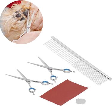 Набір для грумінгу собак: ножиці (прямі та вигнуті) та гребінець. Довговічні інструменти для догляду за собаками та котами