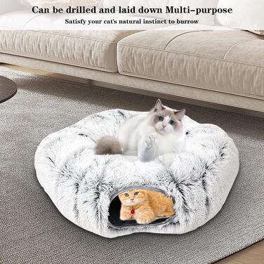 Туннель для котів, іграшка-печера з місцем для сну, XXL, м'який плюш, велике котяче ліжко для дому з м'ячиком, багатофункціональний тунель для котів, ігрова кругла лежанка
