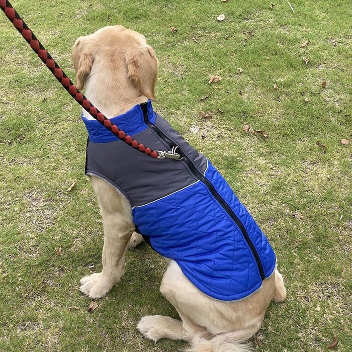 Теплий зимовий одяг для собак: куртка з флісовою підкладкою, вітро- та водонепроникна, з світловідбиваючими смугами, для маленьких, середніх та великих собак, XS, блакитна