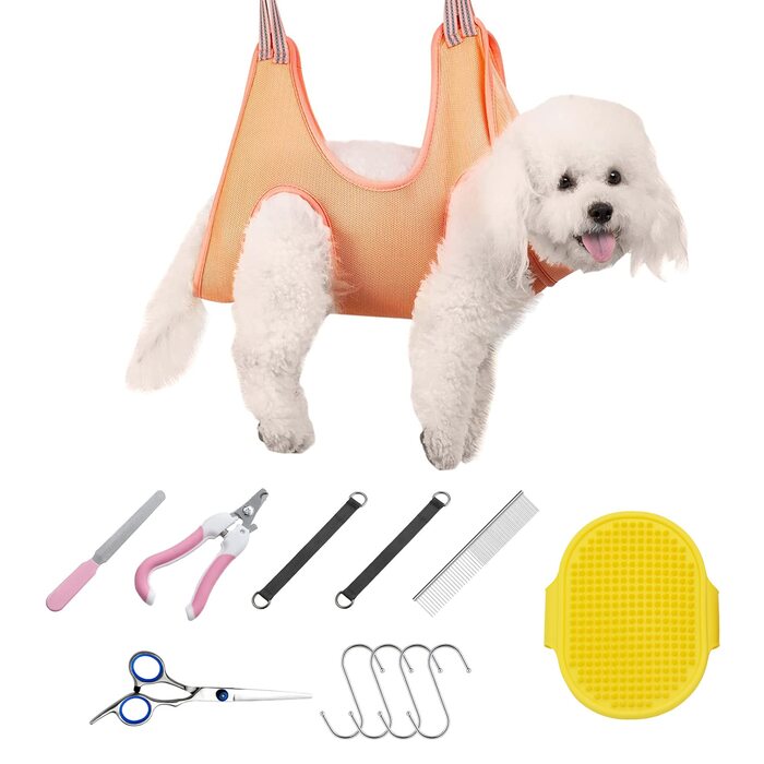 Набір для догляду за собаками та котами Allazone: гамак, триммер, щітка, інструмент для стрижки нігтів, аксесуари для купання (помаранчевий)