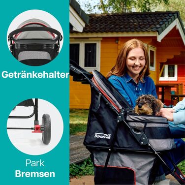 Візок для собак Innopet Buggy Avenue сірий/червоний, з дощовим захистом