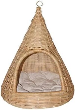 Будиночок для котів з м'яким лежаком з ротангу, для котів та маленьких собак