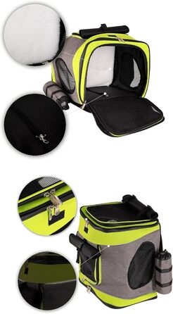 Сумка-рюкзак для кота Lionto, сіро-зелений, 34x30x42 см, водонепроникна, з кишенею для пляшки та подушкою, до 10 кг