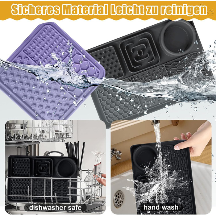 Матиця для собак 2 шт. з шпателем, лижуча килимок для собак та котів з присосками для купання, догляду за шерстю, тренувань, годівлі, повільне годування, зменшення тривоги, іграшка для собак (чорний+фіолетовий)