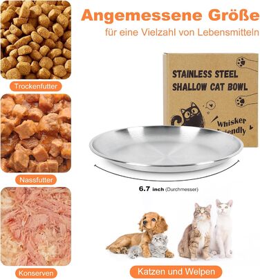 Набори мисок для котів (4 шт.) з нержавіючої сталі, проти ковзання, для вологого та сухого корму, 17 см, зручні для вусів